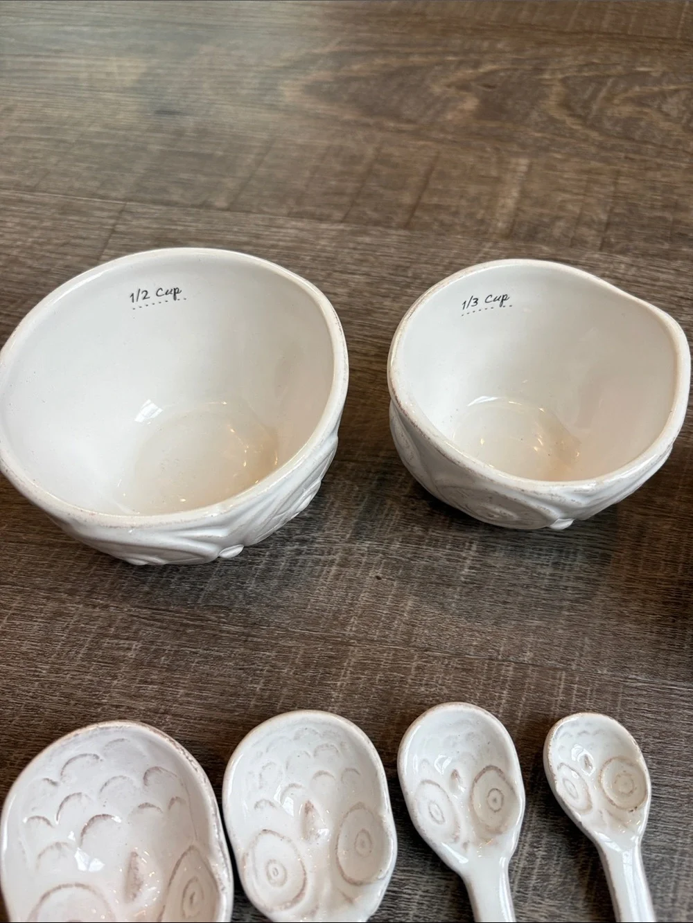 Sur La Table Owl Nesting Measuring Bowls and Spoon Set Ceramic White